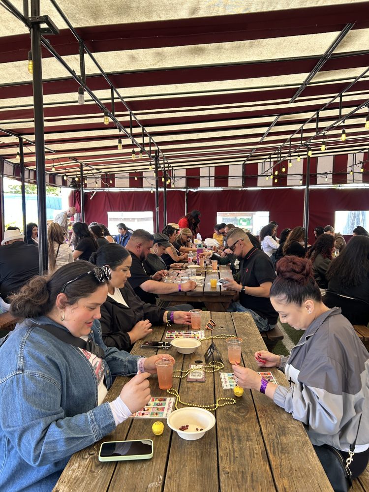 a group of people sitting at a table