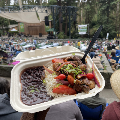 a tray of food on a picnic table
