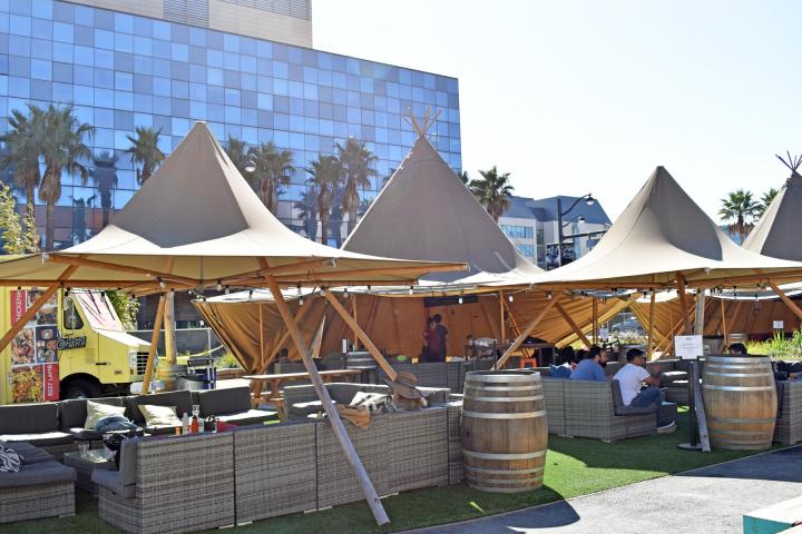 a chair sitting in front of a building
