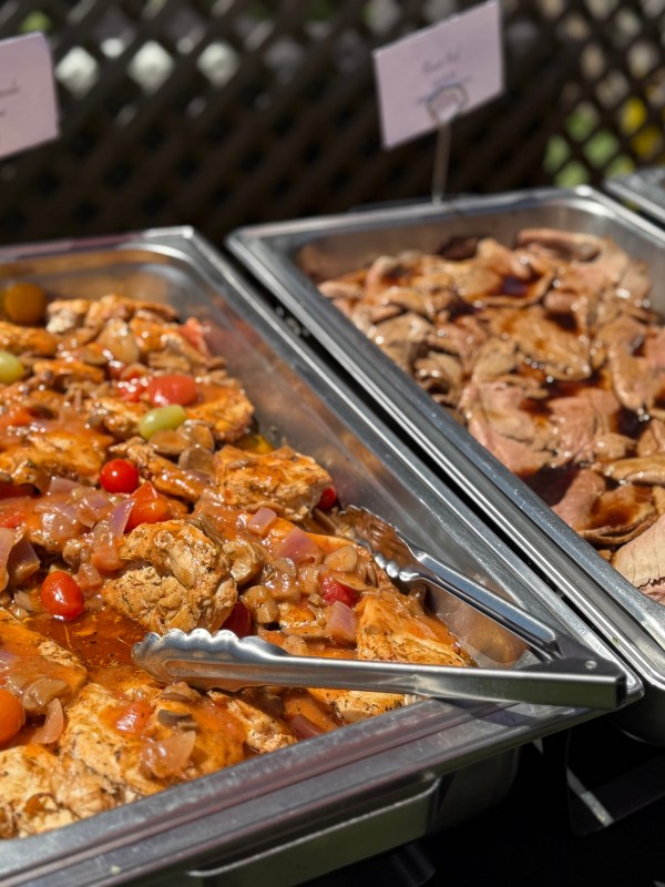 a tray of food on a grill